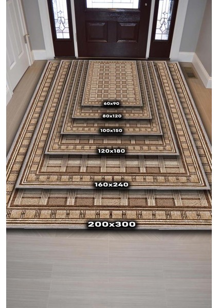 Damalı Ceviz Rengi Oturma Odası Halısı, Kareli Kahverengi Salon Halısı, Minimalist Yatak Odası Halısı fırsatları