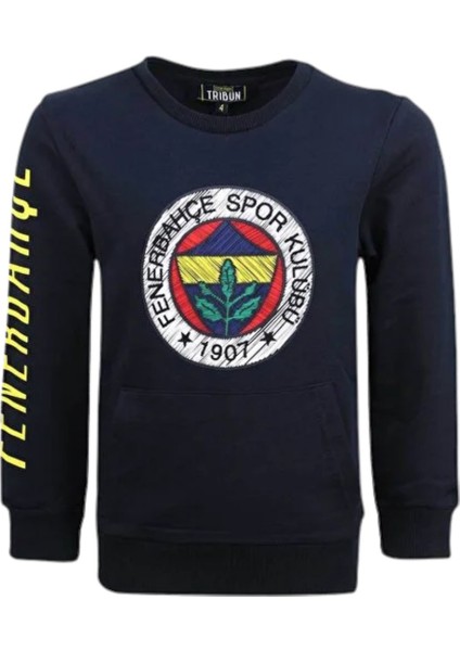 Fenerbahce Çocuk Marineblau Tribünü Pinsel Detaylierte Herren Sweat