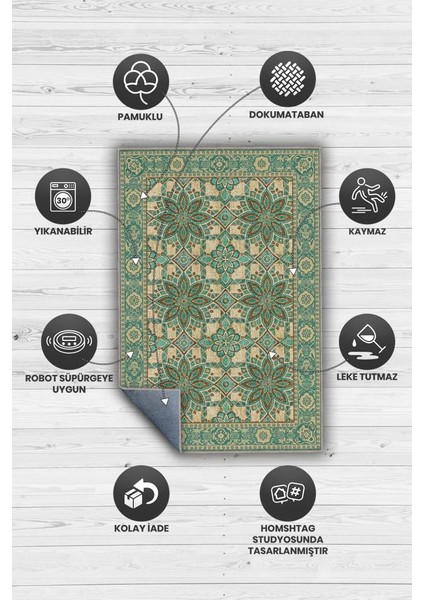 Turkuaz ve Kahverengi Halı, Etnik Halı, Geometrik Desenli Eskitme Halı, Modern Oda Dekoru modelleri