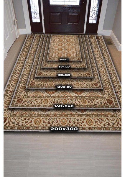 Osmanlı Türk Kültürü Desenli Klasik Oturma Odası Halısı, Kiremit Renli Halı, Makinede Yıkanabilir Madalyon Halı fırsatları