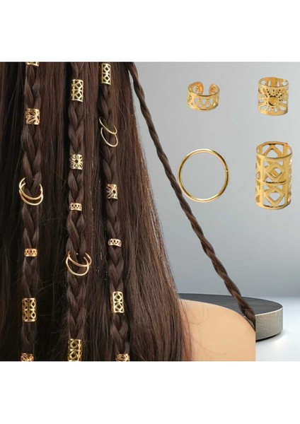 Bohem Saç Halkası-Saç Küpesi Halkalı Karışık Model Seti 10 Lu Hair Charms ( BC-1139 )