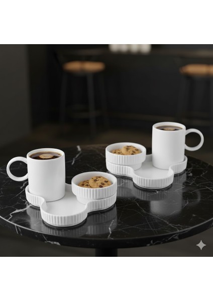 Trigon 6 Parça 2 Kişilik Kahve Fincan Takımı Beyaz