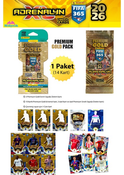Special Limited Edition Panini Fıfa 365 2026 Adrenalyn Xl Premium Gold Futbolcu Kartları 1 Paket