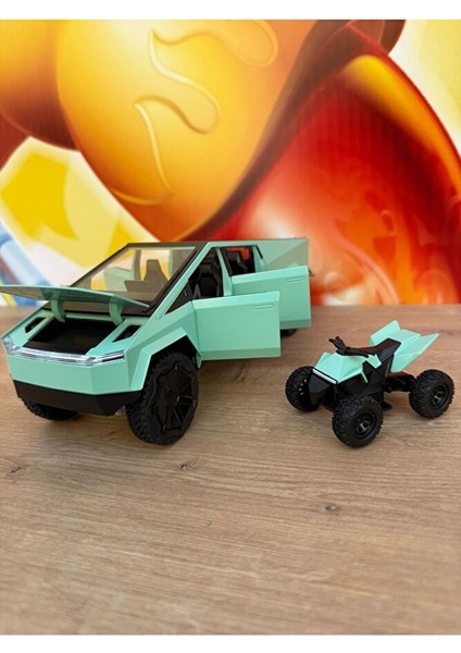 Diecast Metal Tesla Cybertruck Pickup 1:24 Motorlu Tesla Diecast Araba Sesli Işıklı Açılan Kapılar
