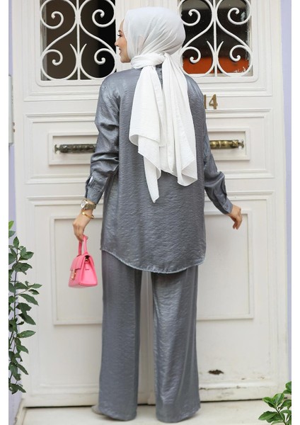 Düğmeli Füme Tesettür İkili Takım 12471FU modelleri