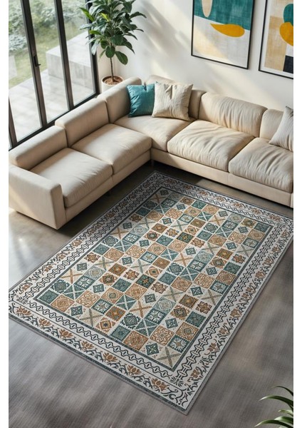 Ince Geomterik Detaylı Damalı Sanatsal Halı, Rustik Oturma Odası Halısı, Kültürel Desenli Salon Halısı