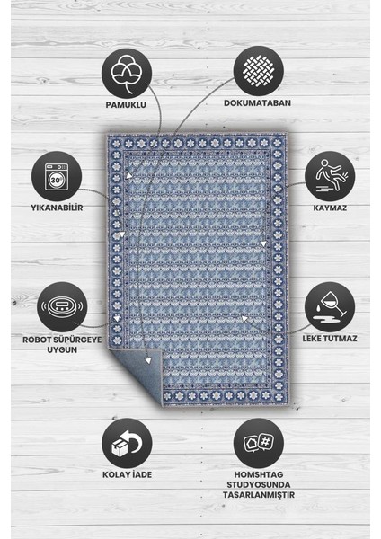 Klasik Porselen Desenli Çiçekli Mavi Salon Halısı, Mavi Oturma Odası Halısı, Çini Desenli Yıkanabilir Halı modelleri