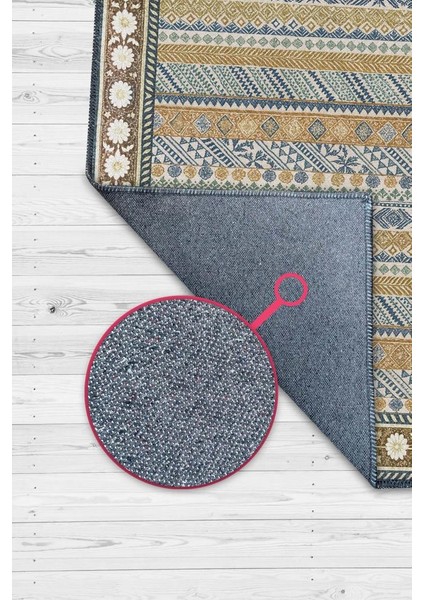 Rustik Geometrik Desenli, Çiçek Bordürlü Mavi ve Hardal Renkli Benzersiz Salon Halısı, Yıkanabilir Bohem Oturma Odası Halısı fiyatları