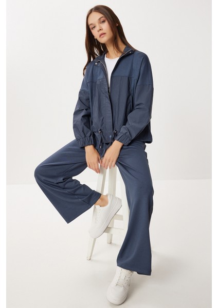 Dik Yaka Paraşüt Garnili Modal Takım LBY0028 Füme