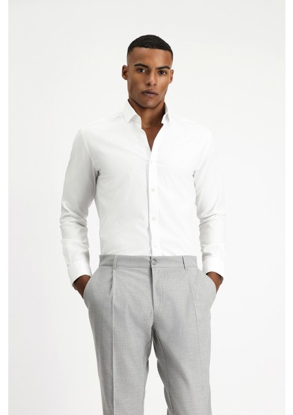 Uzun Kol Slim Fit Dar Kesim Non Iron Desenli Klasik Pamuk Gömlek