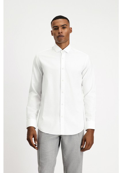 Uzun Kol Slim Fit Dar Kesim Non Iron Desenli Klasik Pamuk Gömlek fırsatları