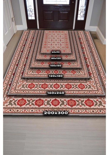 Nar Rengi Çiçek Figürlü Antik Halı, Geleneksel Tarz Makinede Yıkanabilir Halı fırsatları