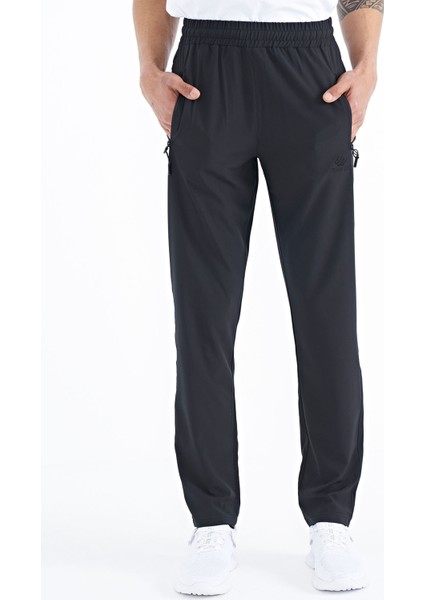 Siyah Erkek Fermuarlı Üç Cepli Standart Kalıp Klasik Paça Eşofman Alt - 84768