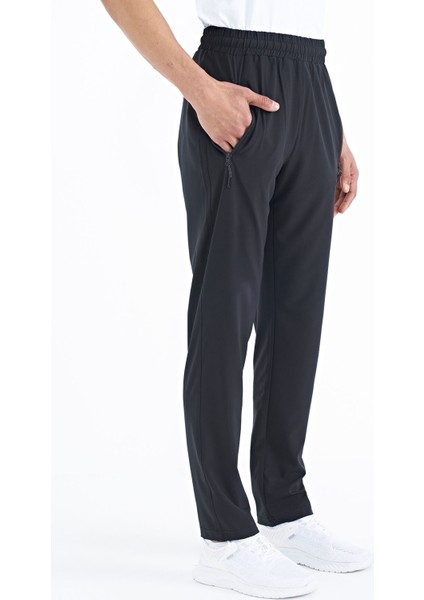 Siyah Erkek Fermuarlı Üç Cepli Standart Kalıp Klasik Paça Eşofman Alt - 84768