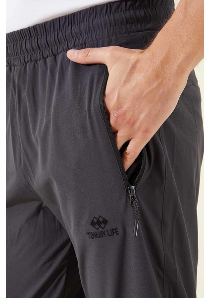 Antrasit Erkek Fermuarlı Üç Cepli Standart Kalıp Klasik Paça Eşofman Alt - 84768 modelleri