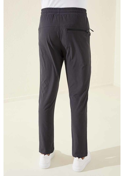 Antrasit Erkek Fermuarlı Üç Cepli Standart Kalıp Klasik Paça Eşofman Alt - 84768 fırsatları