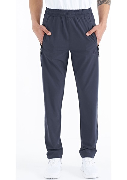 Antrasit Erkek Fermuarlı Üç Cepli Standart Kalıp Klasik Paça Eşofman Alt - 84768