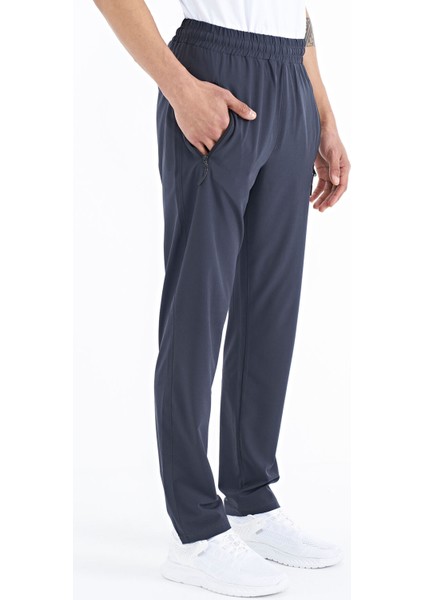 Antrasit Erkek Fermuarlı Üç Cepli Standart Kalıp Klasik Paça Eşofman Alt - 84768