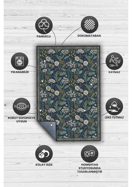 Koyu Renkli Çiçekli Maksimalist Halı, Papatya Bahçesi Temalı Oturma Odası Halısı, Huzur Verici Oda Dekoru modelleri