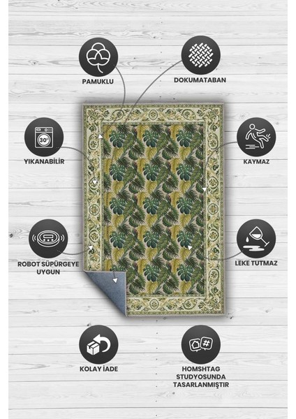 Barok Bordürlü Botanik Desenli Tropikal Oturma Odası Halısı, Yıkanabilir Dokuma Pamuk Tabanlı Halı modelleri