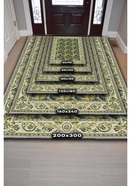 Barok Bordürlü Botanik Desenli Tropikal Oturma Odası Halısı, Yıkanabilir Dokuma Pamuk Tabanlı Halı fırsatları