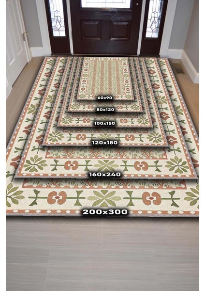 Terrakota ve Adaçayı Yeşili Botanik Desenli Geometrik Oturma Odası Halısı, Japon & Iskandinav Oda Dekoru, Japandi Halı fırsatları