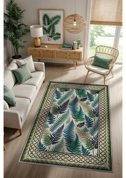 Ağaç Yapraklı Maksimalist Halı, Kaymaz Tabanlı Klasik Salon Halısı