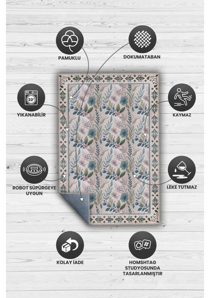 El Çizimi Çiçek Desenli Yıkanabilir Oturma Odası Halısı, Ferah Salon Halısı, Tamamlayıcı Pastel Oda Dekoru Halısı modelleri
