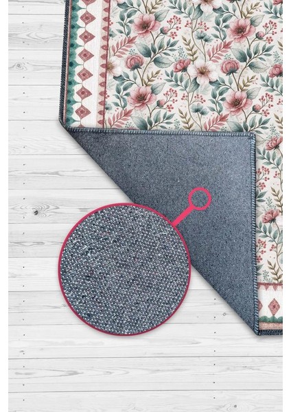 Çiçekli Yeşil Pembe Halı, Pastel Oturma Odası Halısı, Yıkanabilir Vintage Halı fiyatları