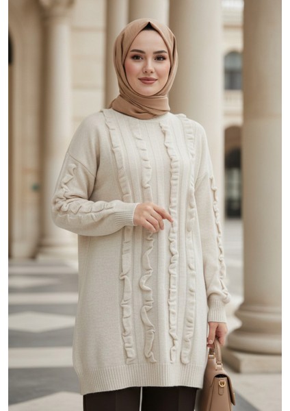 Bej Tesettür Triko Kazak Tunik 87703BEJ