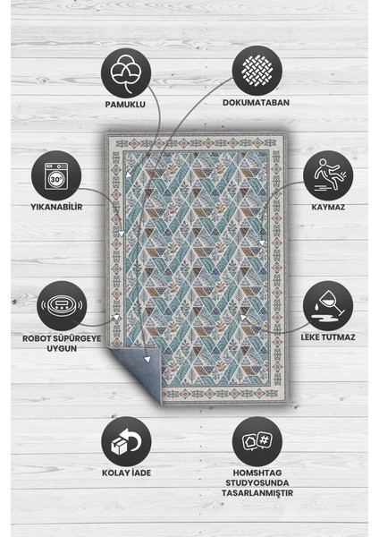 Botanik Desenli Geometrik Salon Halısı, Kahverengi Mavi Krem Halı, Iskandinav Halı modelleri