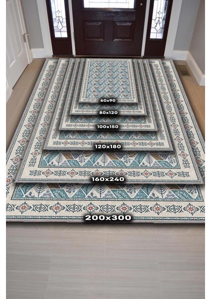 Botanik Desenli Geometrik Salon Halısı, Kahverengi Mavi Krem Halı, Iskandinav Halı fırsatları