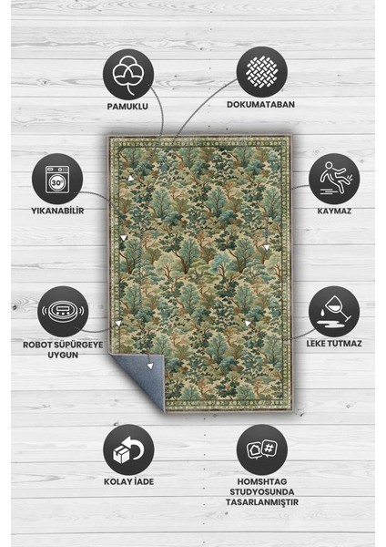 Ağaç Desenli Yeşil Halı, Yıkanabilir Dokuma Pamuk Tabanlı Salon Halısı, Dekoratif Halı, Doğal Ev Dekoru modelleri