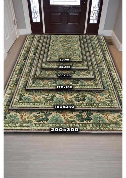 Ağaç Desenli Yeşil Halı, Yıkanabilir Dokuma Pamuk Tabanlı Salon Halısı, Dekoratif Halı, Doğal Ev Dekoru fırsatları