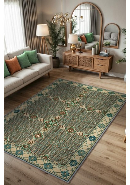 Antik Tekstil Dokulu Salon Halısı, Bohem Oda Dekoru Için Makinede Yıkanabilir Halı