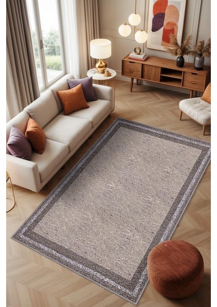 Minimalist Halı, Toprak Tonlu Kumaş Desenli Sade Oturma Odası Halıs, Yıkanabilir Salon Halısı