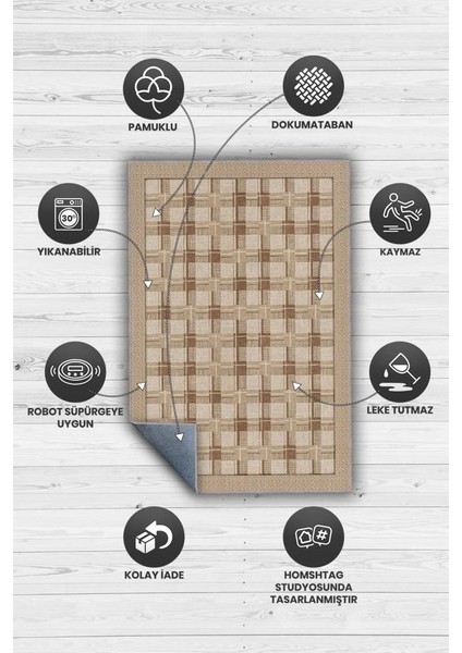 Ekose Desenli Hasır Renkli Oturma Odası Halısı, Iskoç Etnik Desenli Salon Halısı, Fındık Renkli Yıkanabilir Kareli Halı modelleri