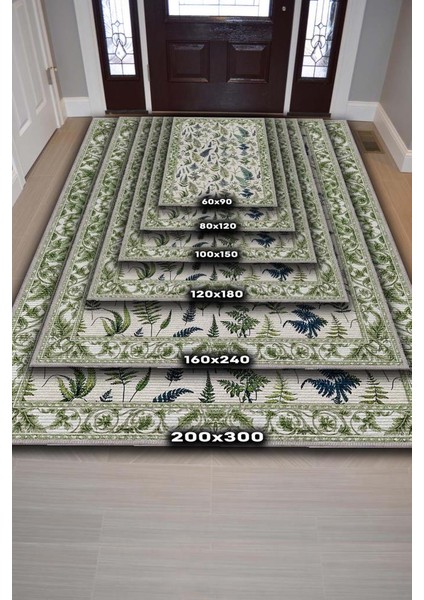 Aşk Merdiveni Desenli Krem ve Yeşil Halı, Bordürlü Kır Evi Halısı fırsatları