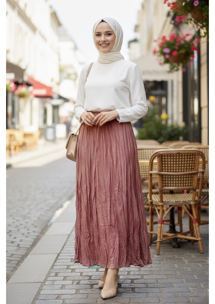 Buruşuk Pudra Tesettür Etek 9217PD