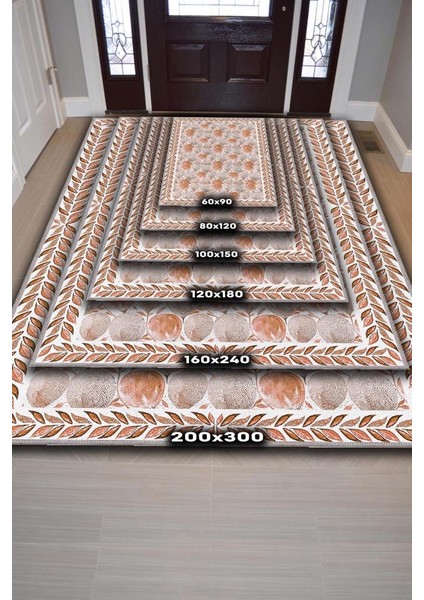 Terrakota Bitki Desenli Halı, Suluboya Efektli Turuncu Halı, Soyut Meyve Desenli Yıkanabilir Halı fırsatları