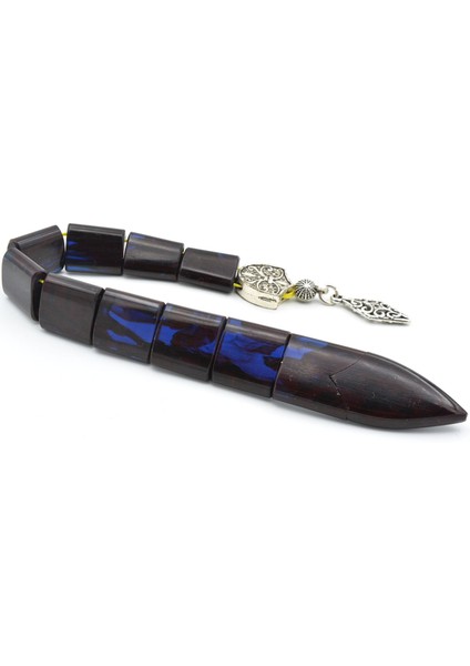 Usta Işi Balık Model Hareli Lacivert Sıkma Kehribar Tesbih