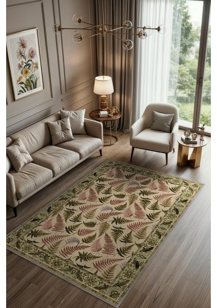 Sıcak Renkli Botanik Oturma Odası Dekoru Halısı, Yıkanabilir Dokuma Pamuk Tabanlı Kaymaz Tabanlı Halı