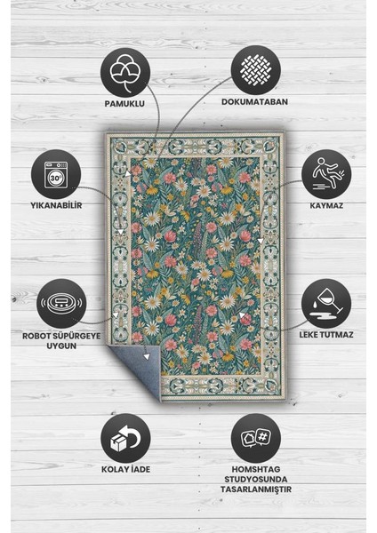 Kır Evi Tarzı Çok Renkli Papatya Detaylı Çiçek Bahçesi Temalı Oturma Odası Halısı, Salon Halısı, Mutfak Halısı modelleri