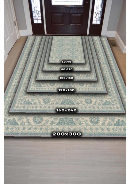 Çiçek Desenli Halı Vintage Mavi Halı, Maksimalist Ev Dekoru, Yıkanabilir Dokuma Pamuk Tabanlı Tropikal Oda Dekoru Halısı fırsatları