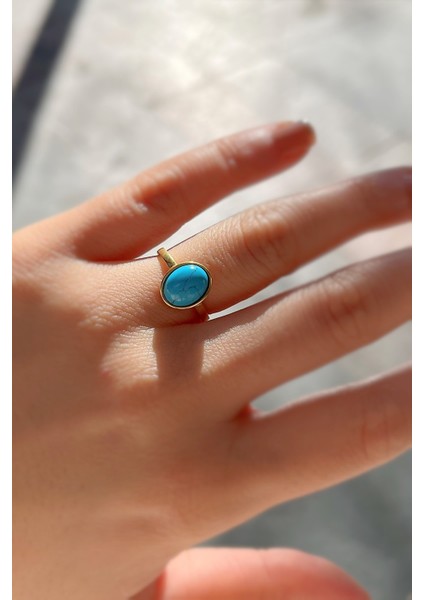 Gümüş 10X8 mm Firuze Taşlı Altın Kaplama Yüzük fırsatları