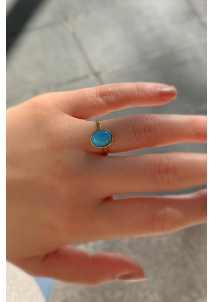 Gümüş 10X8 mm Firuze Taşlı Altın Kaplama Yüzük indirimleri