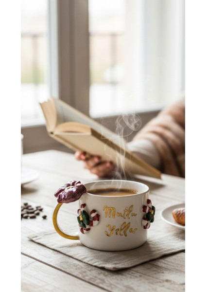 24K Altın Süslemeli Mutlu Yıllar Fiyonk Seramik Mug Yeni Yıl Yılbaşı Hediyesi modelleri