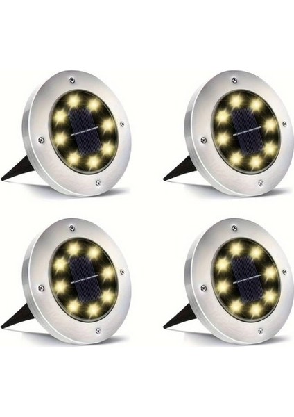 Solar Güneş Enerjili 8 Ledli Kazıklı Çim Zemin Bahçe Aydınlatması 4 Lü Set