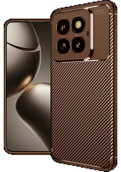 OMR02 Xiaomi Mi 14T Pro Kılıf Auto Focus Karbon Kapak - Kahverengi
