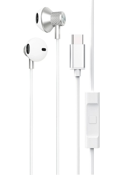 OMR02 LS-730 1.2m iPhone 15 Serisi ile Uyumlu Type-C Kablolu Kulaklık - Gümüş